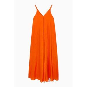 COS Orange Pleated Sundress Spaghetti Strap Midi
